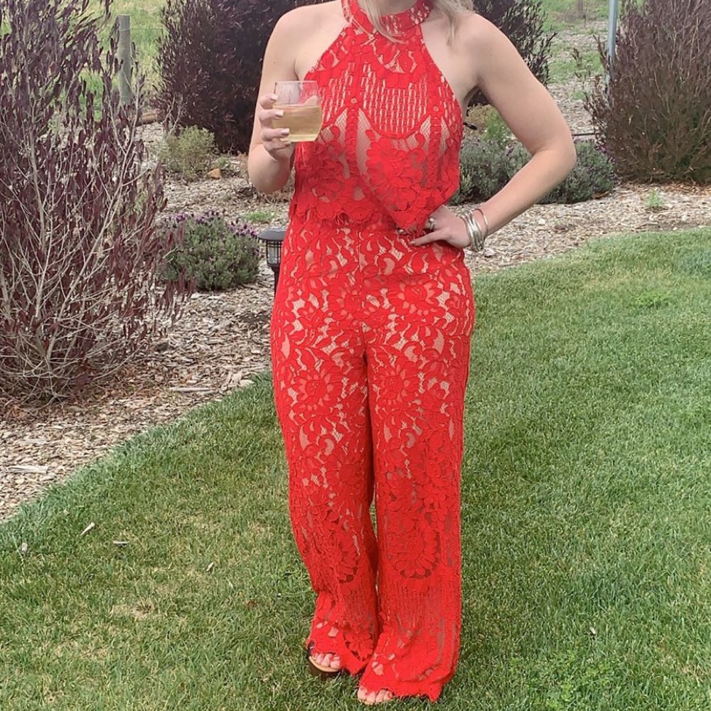 Lulus Red Halter  Jumpsuit